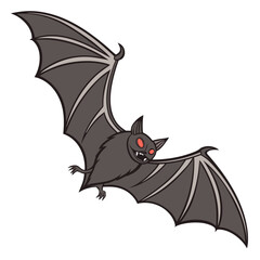 Flying dark gray bat with red eyes cartoon