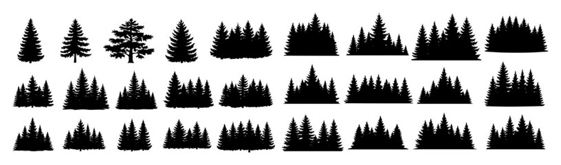 Obraz premium pine tree and forest silhouettes vector set