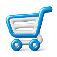 3D Render: Blue and White Shopping Cart Icon - Ideal for Website, App, and E-commerce Design