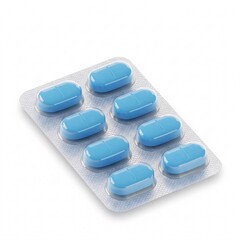 Blue pills in a blister pack, isolated on a white