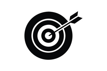 Black and white icon of a dart hitting the bullseye of a target representing success and achievement