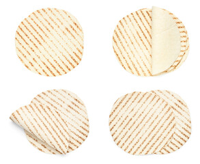 Set of thin lavash on white background, top view