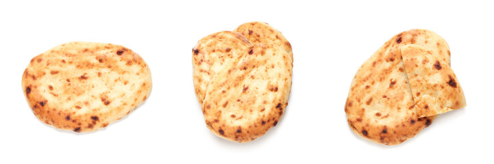 Set of tasty lavash on white background