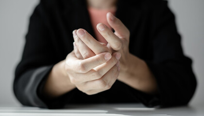 Woman hand with wrist pain numbness and pain in the palm of the hand has pain and tingling in the...