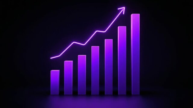 Ascending Neon Purple Bar Graph Chart Growth Success Business Finance Investment Progress Data Analytics Technology Innovation Future Upward Trend Digital Marketing Abstract