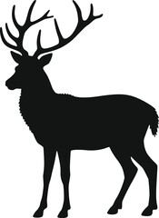 Vector art of silhouette of a majestic stag with large antlers isolated on white background