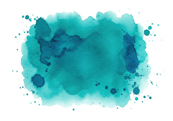 Abstract teal watercolor splash texture with dark blue accents isolated on transparent background