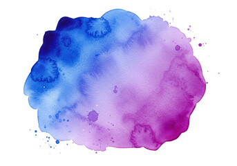 Vibrant blue to purple watercolor wash with splatters isolated on transparent background