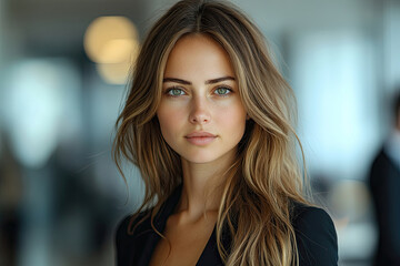 Fototapeta premium Powerful Career Woman with Dark Green Eyes and Style