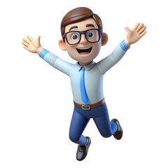 3D Cartoon Businessman Jumping - Happy Success & Celebration

