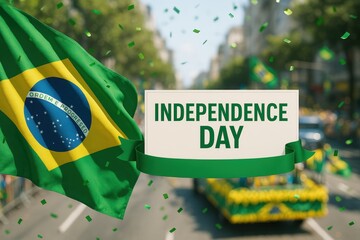 Brazilian Independence Day Banner with Flag Elements and Street Confetti