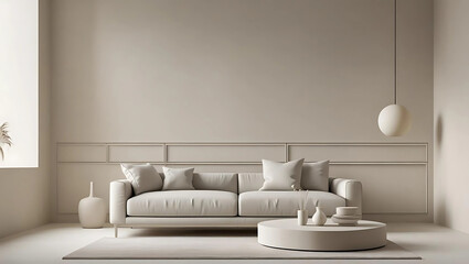 Tranquil Minimalist Home Decor, High-Resolution Modern Home Setup, Neutral Tones in Minimalist Decor, Background of beautifull room, Room interior, generative ai