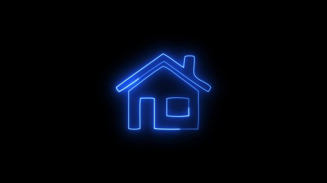 Glowing neon home icon, house apartment address sign symbol icon, icon property houses are animated, Bright neon home icon animated video