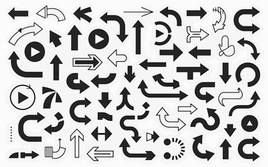 A Collection of Black Arrows Directional Graphics and UI Elements