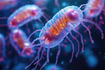 Close-Up Visualization of Microbial Growth on Blue Background
