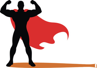 Superhero silhouette vector illustration power strength cape graphic hero muscle strong man symbol design