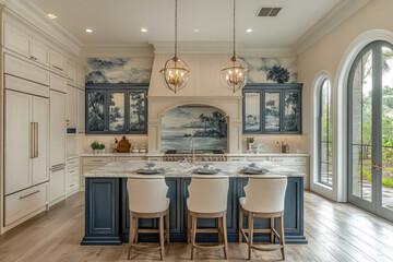 Minimalist and Sophisticated Kitchen with Unique Mural