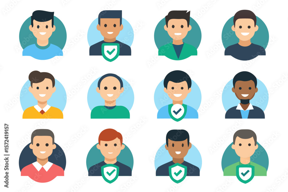 Poster collection of graphic elements for identity confirmation and user account validation featuring disti