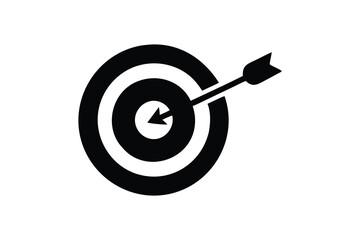 Black silhouette of an arrow hitting the bullseye on a target representing success and achievement