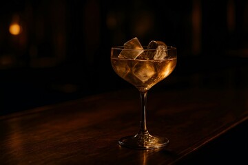 氷入りカクテルグラスのクローズアップ｜Close-up of Cocktail Glass with Ice