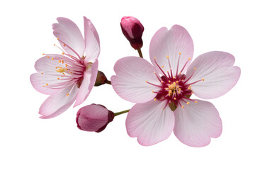 Two delicate pink cherry blossoms on transparent white background 
