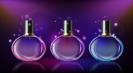 Realistic Purple Perfume Bottles Set