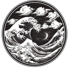 A vintage vector illustration of a Chinese dragon zodiac sign with floral elements on a black background