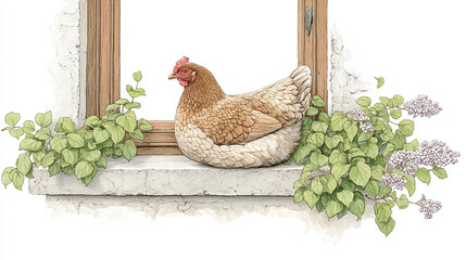 Delicate Chicken on a Windowsill