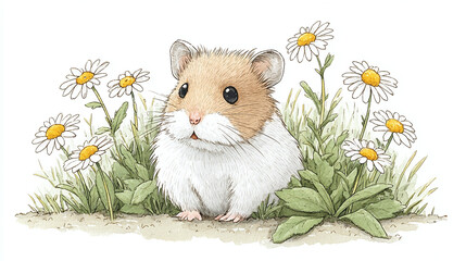 Adorable Hamster in a Daffodil Garden