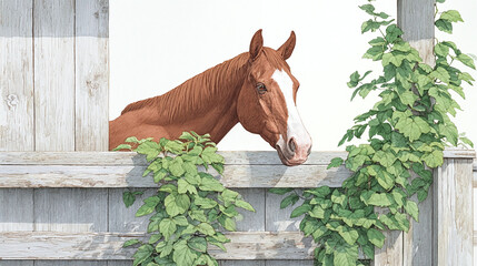 Horse at the Fence - Countryside Scene