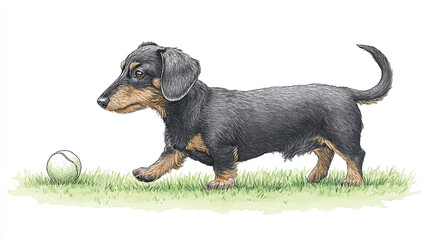 Playful Dachshund Puppy with Tennis Ball