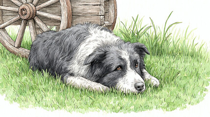 A Border Collie Relaxing in a Grassy Field