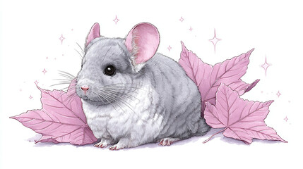 Charming Chinchilla with Autumn Leaves