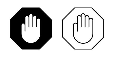 Vector isolated Stop Hand icon set in black outline and fill
