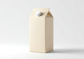 Photo of A beige milk carton stands in a studio shot with a white background