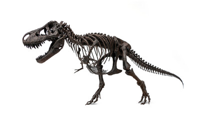 Fossil skeleton of Famous Dinosaur Late Cretaceous Tyrannosaurus rex or t-rex isolated on white background. © Panupong