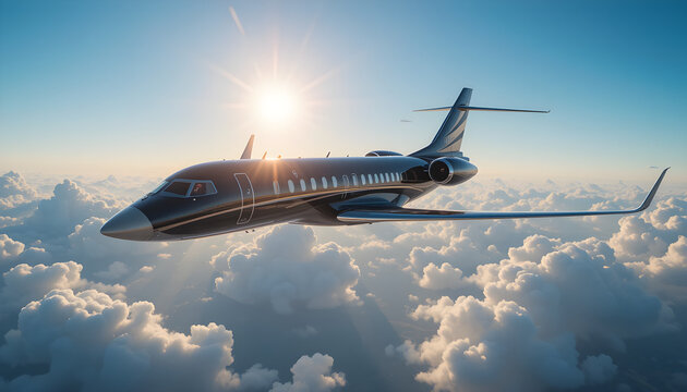 Transparent PNG available black private business generic travel rendering white concept clouds luxury sky background horizontal flying sun blue huge design photo 3d jet plane class vip first jet busin