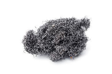 Dishwashing equipment or sink. old used steel wool there are scraps of food stuck isolated on white...
