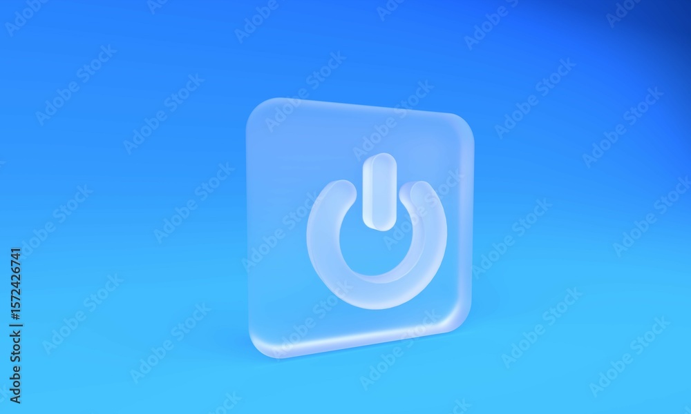 Fototapete frosted glass power button icon isolated on blue background. start sign. square frosted glass button