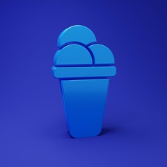 Blue Ice cream icon isolated on blue background. Sweet symbol. Minimalism concept. 3D render illustration