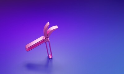 Pink Gardening handmade scissors for trimming icon isolated on purple-blue background. Pruning shears with wooden handles. Minimalism concept. 3D render illustration