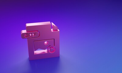 Pink GIF file document. Download gif button icon isolated on purple-blue background. GIF file symbol. Minimalism concept. 3D render illustration