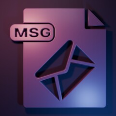 Purple MSG file document. Download msg button icon isolated on purple-blue background. MSG file symbol. Minimalism concept. 3D render illustration