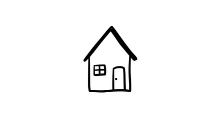 Simple black outline of a house with a window and door  