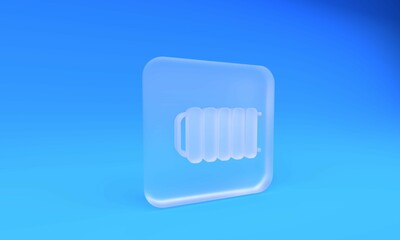 Frosted glass Heating radiator icon isolated on blue background. Square frosted glass button. 3D render illustration
