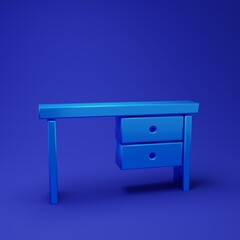 Blue Office desk icon isolated on blue background. Minimalism concept. 3D render illustration