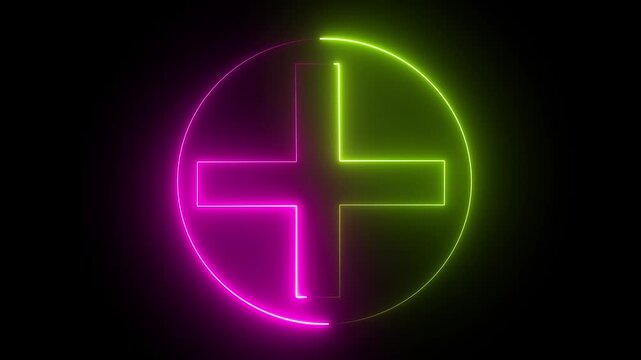 Neon Circle Plus Sign Glowing Gradient Pink Green Neon Light Symbol Animation