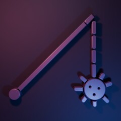 Purple Medieval chained mace ball icon isolated on purple-blue background. Medieval weapon. Minimalism concept. 3D render illustration