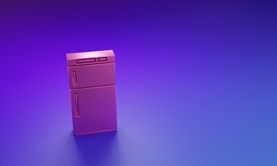 Pink Refrigerator icon isolated on purple-blue background. Fridge freezer refrigerator. Household tech and appliances. Minimalism concept. 3D render illustration