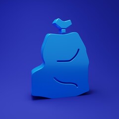 Obraz premium Blue Garbage bag icon isolated on blue background. Minimalism concept. 3D render illustration